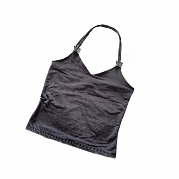 🤍SOLD Vintage 90s dark gray slinky butterfly halter top - Picture 1 of 4